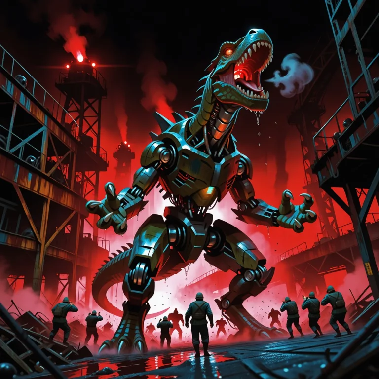 Subject And Action A Colossal Android T-rex Dominates The Fr...