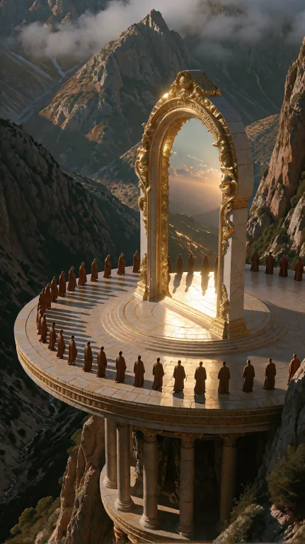 A Grand Circular Platform Juts Out From A Rugged Mountainsid...