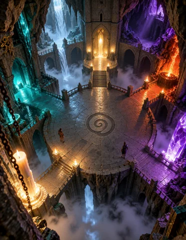 3xpl0r3 Dung30n, Photorealistic, The Crossroads Of Worlds In... — Stable Diffusion AI Prompt: 3xpl0r3 dung30n, photorealistic, the crossroads of worlds inside a colossal clas...