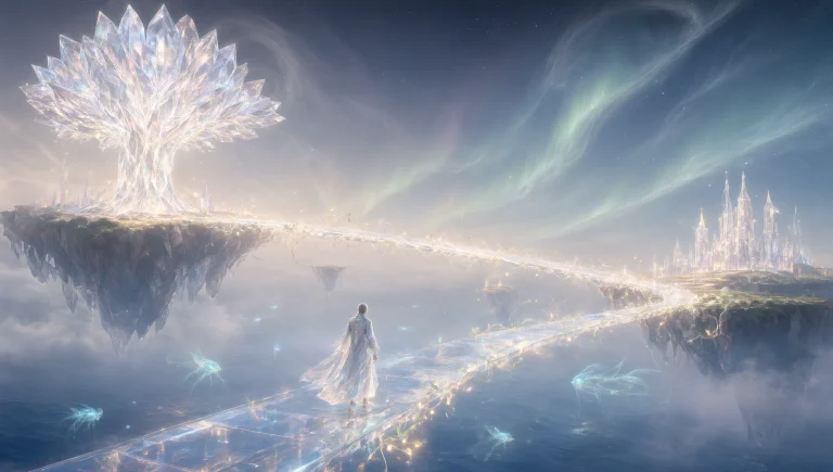 The Image Is A Vertical Fantasy Illustration Of A Dreamworld...