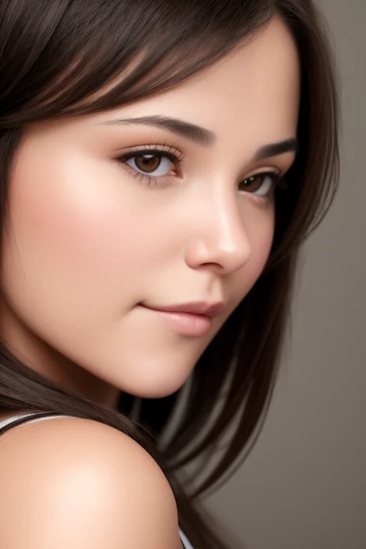 Realistic, Closeup Portrait Of A Brunette Girl