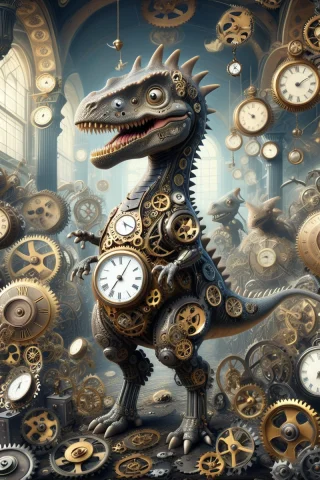 A Cute Dino Wearing A Wide Suit. Center Position, Busy Backg... — SDXL AI Prompt: A cute dino wearing a wide suit. Center position, busy background, lots of objec...