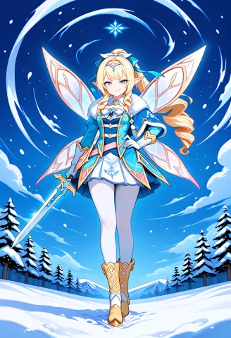 1 Girl, Solo, Sword, Flyung Around, Cute Fairy Wind, Swirlin... — Stable Diffusion AI Prompt: 1 girl, solo, sword, flyung around, cute fairy wind, swirling, , smirk, snow, ve...