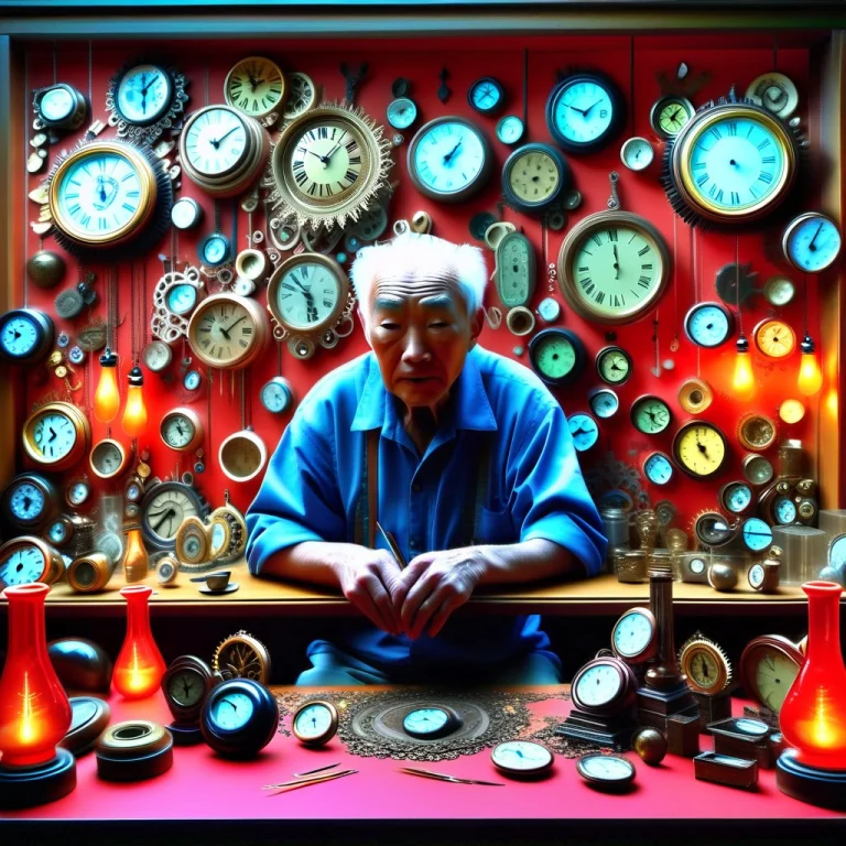 Cinematic Interior Shot Of A Small Clock Repair Shop Tucked...