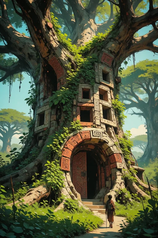 Nature, A Detailed Digital Painting Of A Massive Ancient Tre...