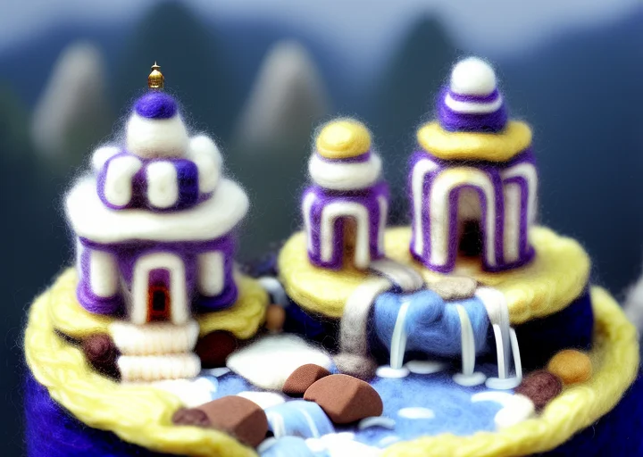 Miniwool, A Temple On A Mountain, Intricate Detail, Centered