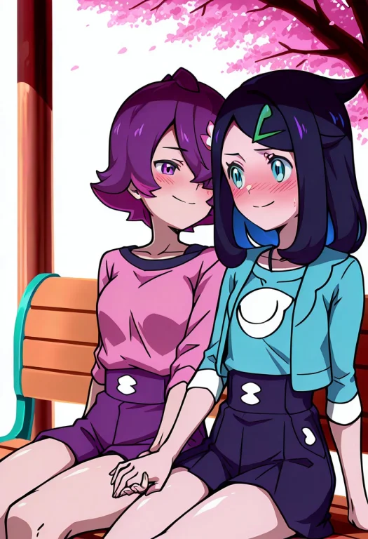 Tekkyuu, 2girls, Liko Pokemon, Blue Hair, Hair Clip, Hairpin...