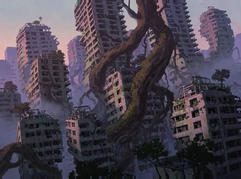 Dreamlike Painterly Concept Art Of An Impossible Abandoned F...