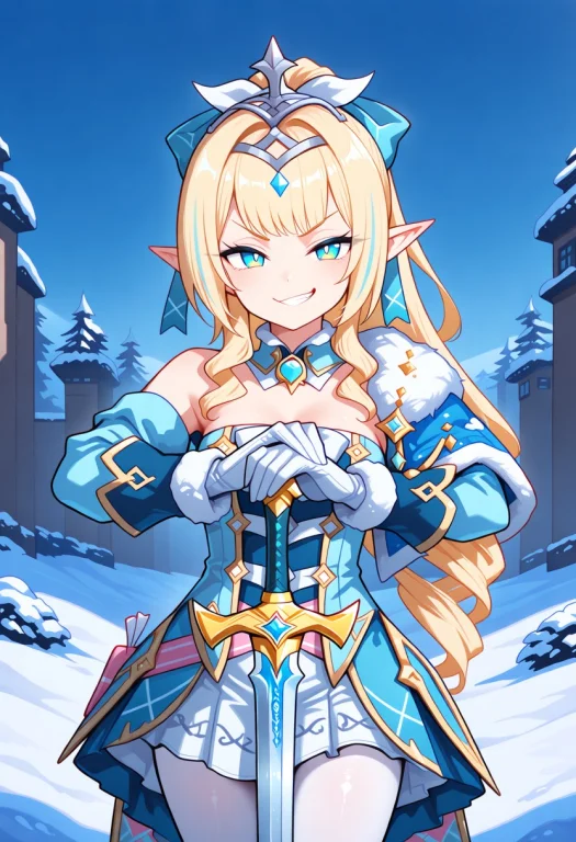 1 Girl, Solo, Sword, Cute Pose, Smirk, Snow, Vesnagenshin