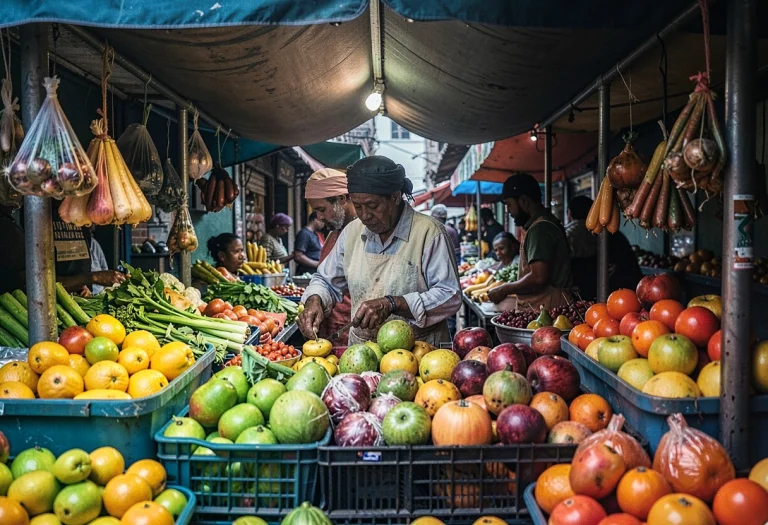 A Market Vendor Arranging Bright Fruit At A Stall, Editorial...