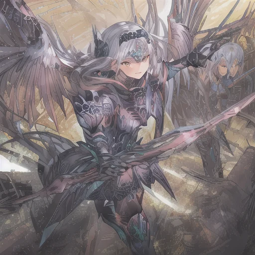 A Woman Wearing Black Armor, Dragoonarmor1, Wings, Symmetric...
