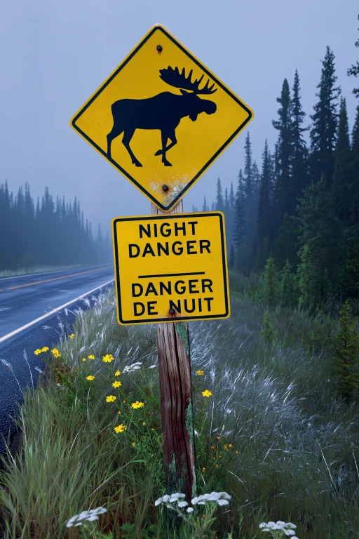 Highleveldescriptioncinematic Long Shot Of A Moose Warning S...