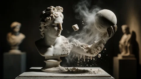 Cinematic Film Still 2. Conceptual Still Life Photography, A... — Stable Diffusion AI Prompt: cinematic film still 2. conceptual still life photography, a flawless white marb...