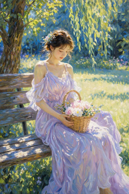 A Luminous Plein-air Impressionist Oil Painting Capturing An...