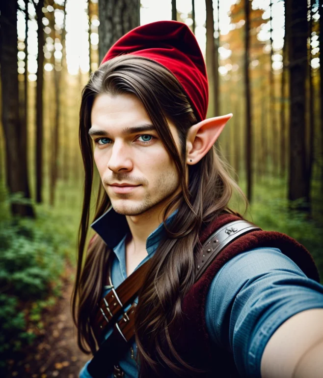 Solo Selfie Photo Portrait Style Of An Elf Hunter Man Fantas...