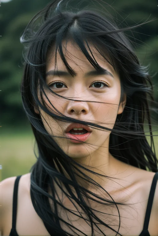 Cinematic Portrait Of A Japanese Woman With Hair Tousled By...