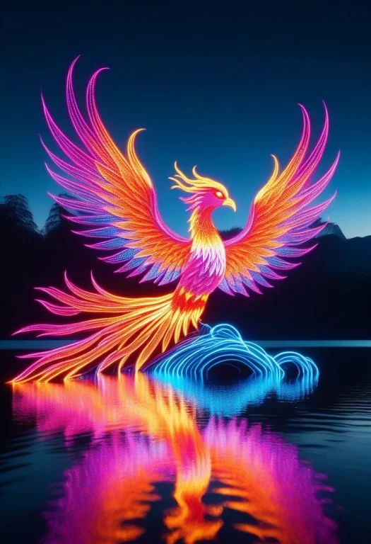 Led, Colorful Led Lights, A Rising Phoenix Made Of Glowing N...