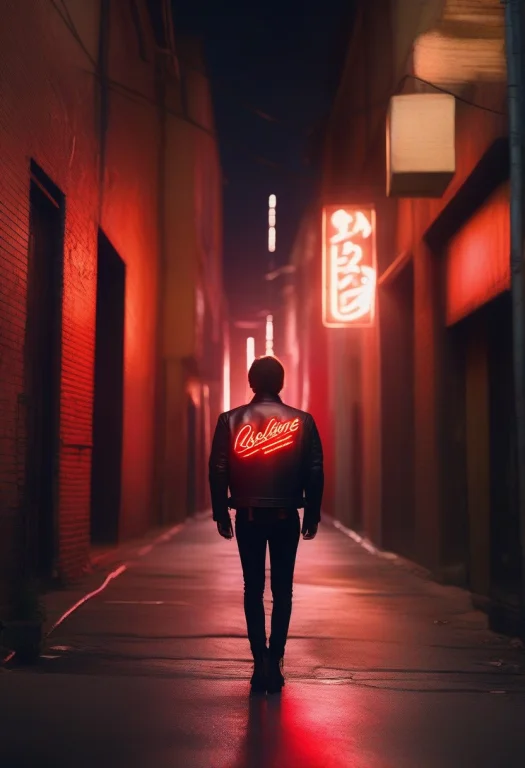 A Leather Jacket Lit By Red Neon In An Alley, Film Photograp...