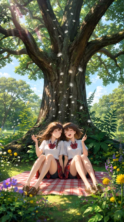 Underneath A Massive, Ancient Oak Tree In A Lush Botanical G...