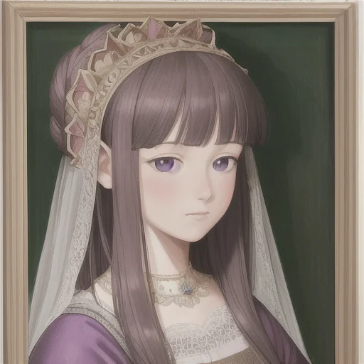 Portrait Of A Woman, Intricate Lilac Dress, Hair In A Bun, V...