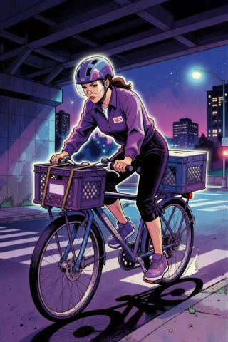 Rockstyle, A 90s Comic-book Style Illustration Of A Bike Cou... — Stable Diffusion AI Prompt: rock_style, a 90s comic-book style illustration of a bike courier leaning into a...
