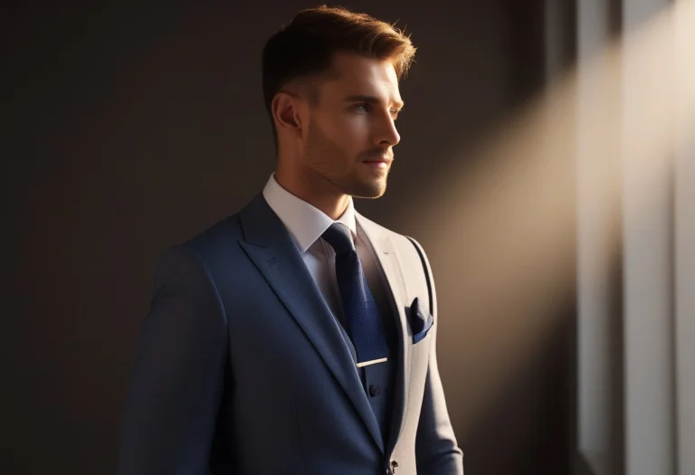 A Tailored Suit Framed In Hard Studio Light, Raw Photo, Volu...