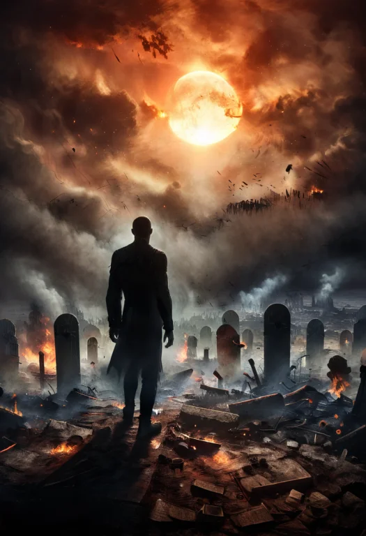A Defiant Man Standing Amongst The Ashes Of Civilization Wat...