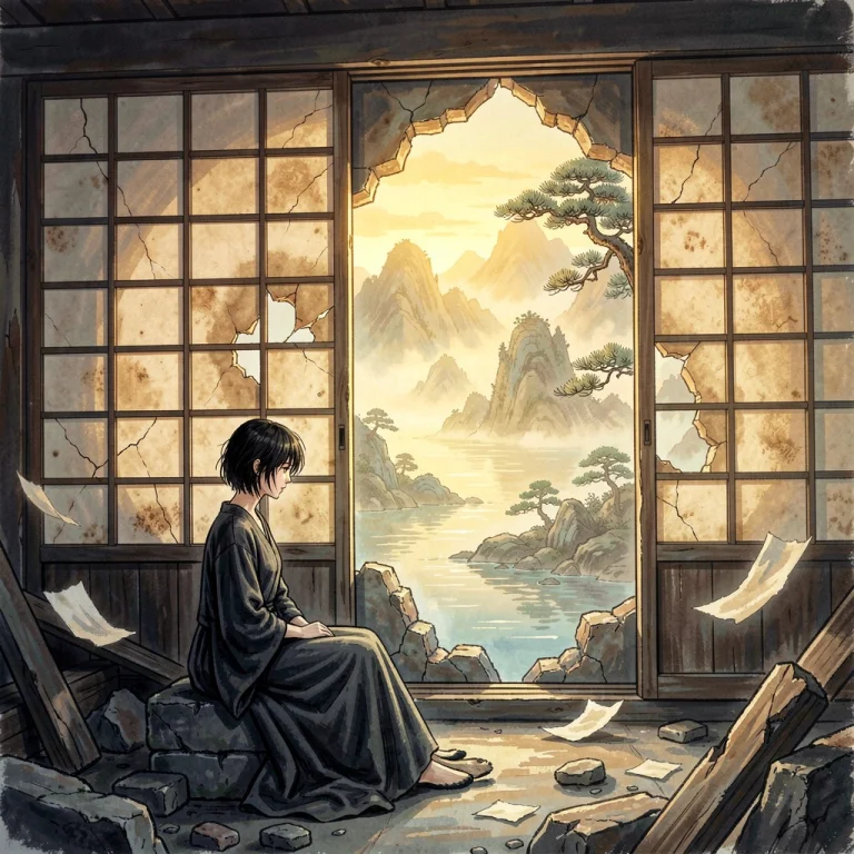 Atmospheric Fantasy Painting Of A Solitary Young Woman Sitti...