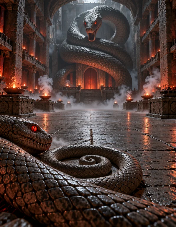 3xpl0r3 Dung30n, Photorealistic, Same Serpent Temple, Ground...