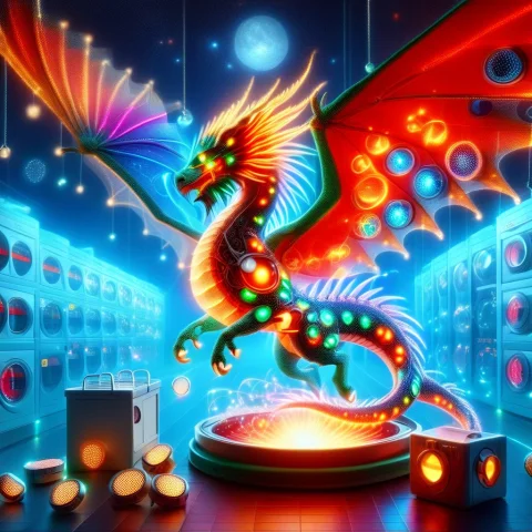 Led, Colorful Led Lights, A Dignified Emerald Dragon Wearing... — SDXL AI Prompt: LED, colorful LED lights, a dignified emerald dragon wearing tiny round spectacl...
