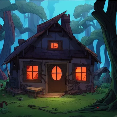 A Scene Of A Tattered Cottage In The Middle Of A Huge And Th... — Stable Diffusion AI Prompt: a scene of a tattered cottage in the middle of a huge and thick forest, dynamic...