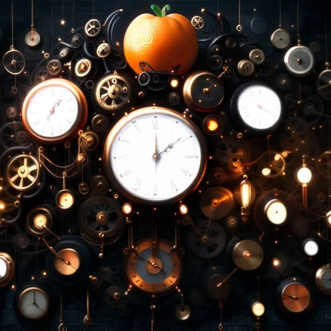Clockstyle Orange, Steampunknoireai — SDXL AI Prompt: clock_style orange, steampunknoireai