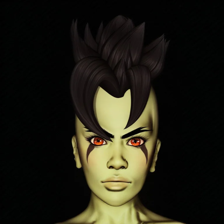 Zurixl, Zurigirl, 1girl, Solo, Orc, Green Skin,, Black Hair,...
