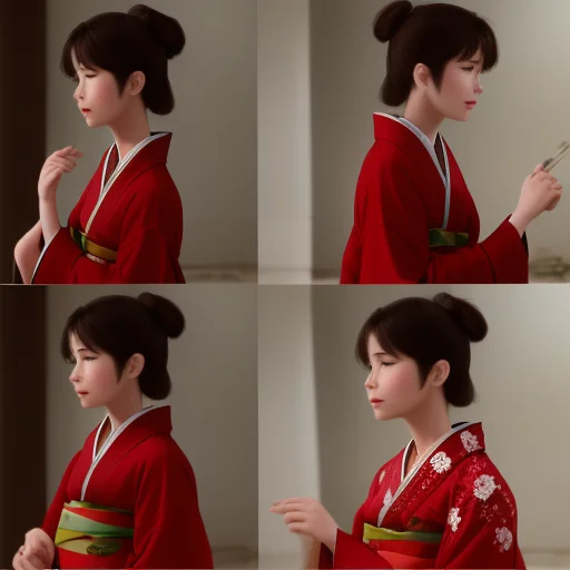 Closeup A Girl In Red Kimono, Movie Sequence