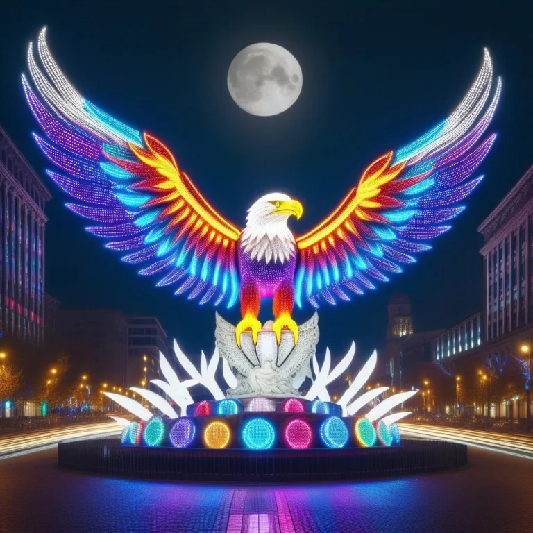 Led, Colorful Led Lights,statue,eagle,huge,night,moon