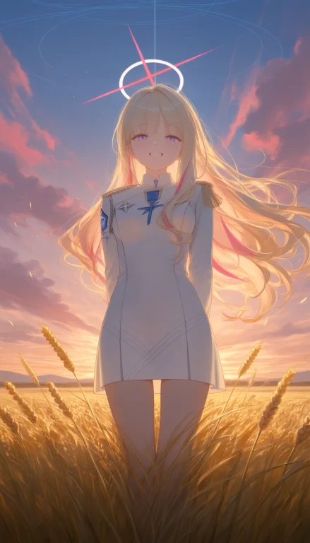1girl, Looking At Viewer, White Dress, Smiling, Low Angle, W...