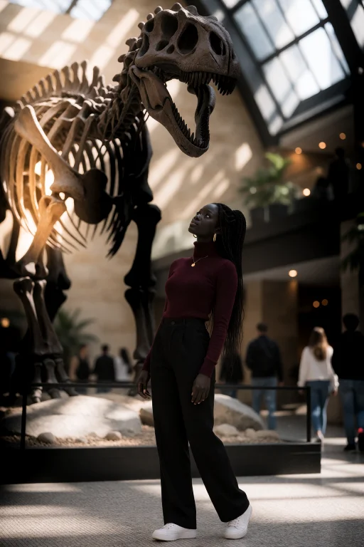 Alekdeng, Standing Beneath The Enormous Skeleton Of A Dinosa...