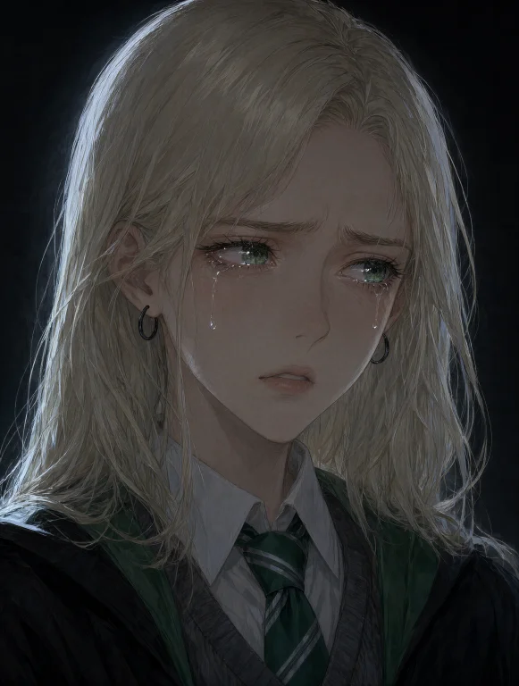 A Soft Painterly Anime Close-up In Dim Light. A Young Woman...