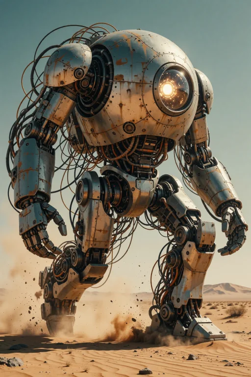 A Massive, Spherical Robot With A Glowing Core For An Eye St...