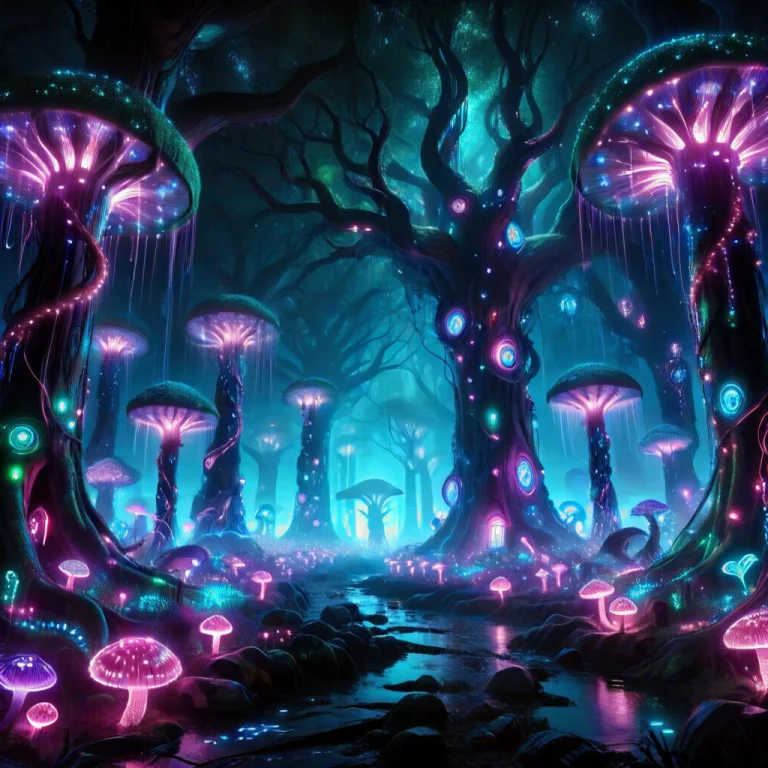 Colorful Led Lights, Magical Enchanted Forest At Night, Enor...