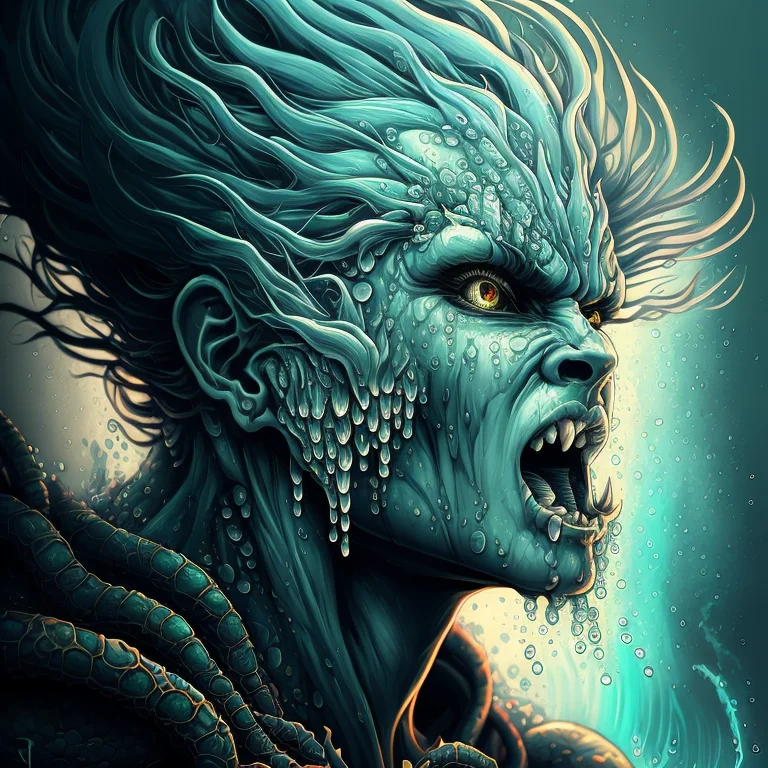 Front View The Closeup Portrait Of One Cyan And Green Anatom...