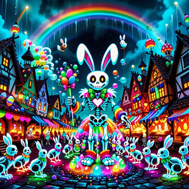 A Skeleton Dressed In A Ragged, Ill-fitting Easter Bunny Out...