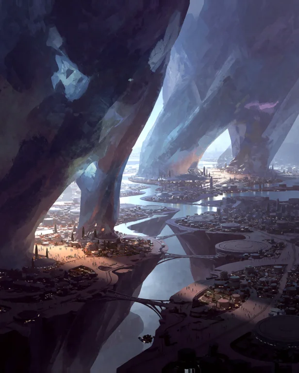 Atmospheric Painterly Concept Art Of A Futuristic Civilizati...