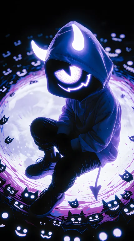 A Hooded Figure Sitting, Hood Up, Posing, Its Entire Face Is...
