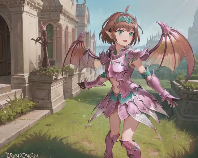 A Woman Wearing Pink Armor, Dragoonarmor1, Dragon Wings, Sym...