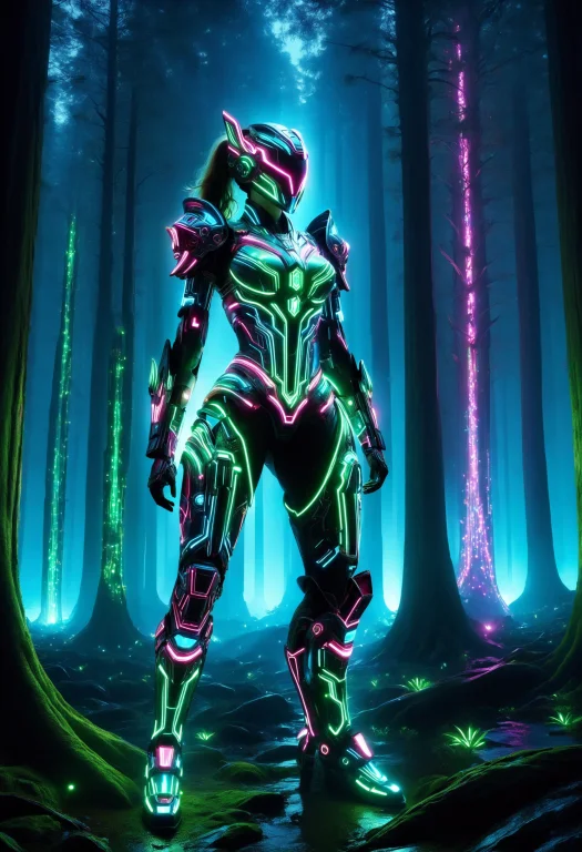 Ledsvg,colorful Led Lights,a Futuristic Elven Warrior Girl S...