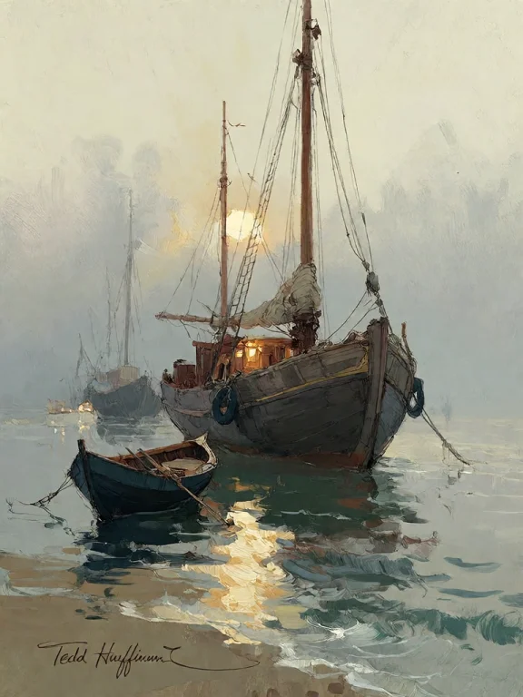 Bradhamel Art Style. A Misty, Atmospheric Coastal Scene Rend...