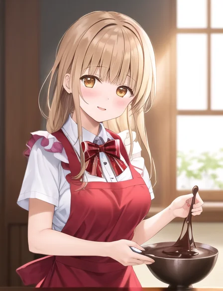 Masterpiece, 1girl, Mahiru Shiina ,apron, Bangs, Bow, Bowl,...