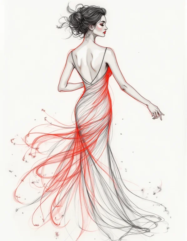 Pencil Sketch Drawing, Line Art Drawing , A Elegant Beautifu...