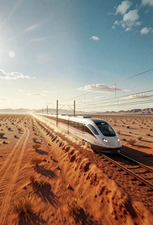 A Maglev Train Streaking Across A Desert Plain, Cinema 4d Re...